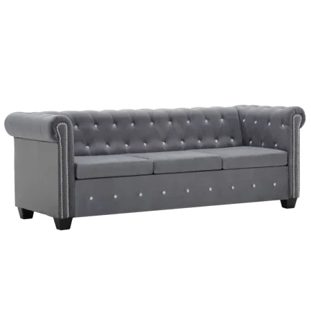 Sofá chesterfield de 3 plazas de terciopelo 199x75x72 cm gris de , Sofás - Ref: Foro24-247144, Precio: 692,27 €, Descuento: %