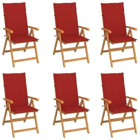 Sillas de jardín 6 uds madera maciza de teca cojines rojo von , Gartenstühle - Ref: Foro24-3065566, Preis: 786,79 €, Rabatt: %