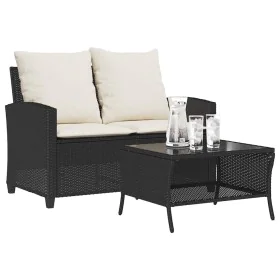 Sofá jardín de 2 plazas con cojín y mesa ratán sintético negro by , Outdoor sofas - Ref: Foro24-4103845, Price: 217,63 €, Dis...