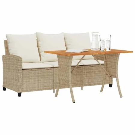 Sofá jardín de 3 plazas con cojín y mesa beige ratán sintético de , Sofás de exterior - Ref: Foro24-4103858, Precio: 277,90 €...