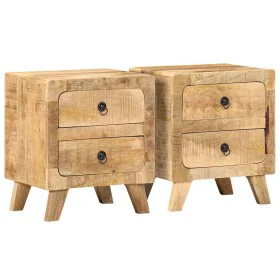 Mesilla de noche 2 uds 40x32x46 cm madera mango rugosa de , Mesitas de noche - Ref: Foro24-4104512, Precio: 228,68 €, Descuen...