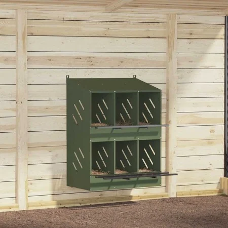 Nido para gallinas con 6 compartimentos de metal verde oliva de , Jaulas y habitáculos para animales pequeños - Ref: Foro24-8...