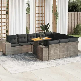 Set sofás jardín y cojines 10 pzas ratán sintético acacia gris de , Conjuntos de jardín - Ref: Foro24-3327427, Precio: 771,50...