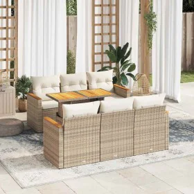 Set sofás jardín y cojines 7 pzas ratán sintético acacia beige de , Conjuntos de jardín - Ref: Foro24-3327446, Precio: 568,05...