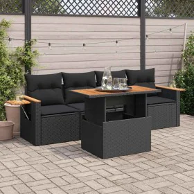 Set sofás jardín y cojines 5 pzas ratán sintético acacia negro by , Garden sets - Ref: Foro24-3327541, Price: 389,75 €, Disco...