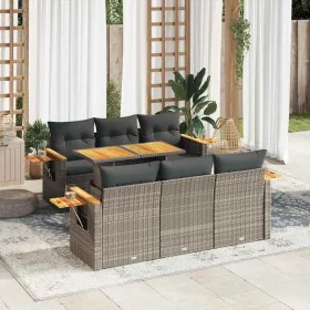 Set sofás jardín y cojines 7 pzas ratán sintético acacia gris de , Conjuntos de jardín - Ref: Foro24-3327560, Precio: 524,72 ...