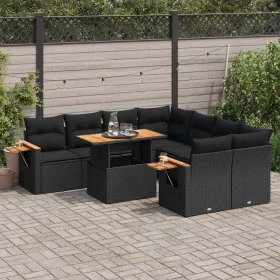 Set sofás jardín y cojines 9 pzas ratán sintético acacia negro de , Conjuntos de jardín - Ref: Foro24-3327576, Precio: 645,51...