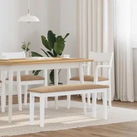 Banco 110 cm madera maciza caucho blanco de , Bancos de comedor y cocina - Ref: Foro24-4102609, Precio: 76,76 €, Descuento: %