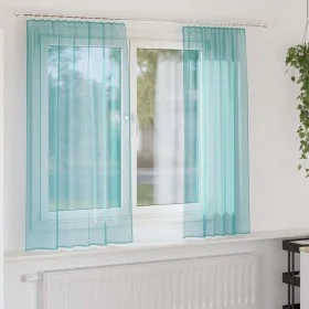 Cortinas de gasa con trabillas 2 uds turquesa 140x140 cm de , Cortinas y visillos - Ref: Foro24-4102326, Precio: 12,63 €, Des...