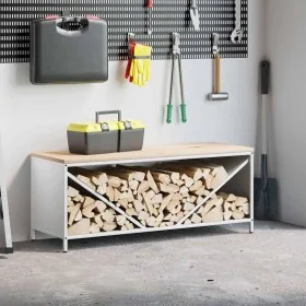Leñero con tablero de madera blanco 100,5x35,5x40 cm de , Bolsas y soportes de leña - Ref: Foro24-864256, Precio: 91,62 €, De...
