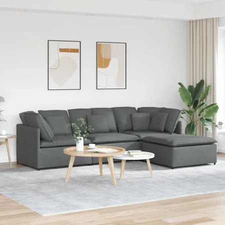 Sofá modular con reposapiés y cojines de tela gris oscuro de , Sofás - Ref: Foro24-3321298, Precio: 745,07 €, Descuento: %