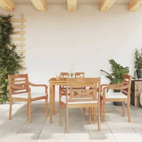 Juego comedor de jardín 5 pzas y cojines blancos madera de teca de , Conjuntos de jardín - Ref: Foro24-3155979, Precio: 676,0...