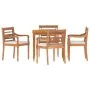 Juego comedor de jardín 5 pzas y cojines blancos madera de teca de , Conjuntos de jardín - Ref: Foro24-3155979, Precio: 676,0...