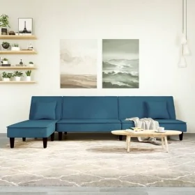 Sofá cama en forma de L terciopelo azul 255x140x70 cm de , Sofás - Ref: Foro24-3157250, Precio: 379,77 €, Descuento: %