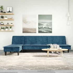 Sofá cama en forma de L terciopelo azul 255x140x70 cm de , Sofás - Ref: Foro24-3157259, Precio: 412,11 €, Descuento: %