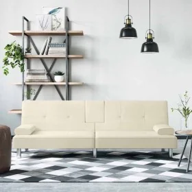 Sofá cama con portavasos cuero sintético color crema de , Sofás - Ref: Foro24-351927, Precio: 313,87 €, Descuento: %