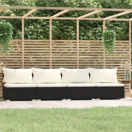 Sofá de 4 plazas con cojines ratán sintético negro de , Conjuntos de jardín - Ref: Foro24-317497, Precio: 462,40 €, Descuento: %