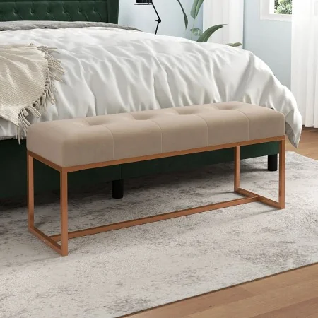 Banco de terciopelo beige 110x36x45 cm von , Bänke für Hallen und Lager - Ref: Foro24-350604, Preis: 130,24 €, Rabatt: %