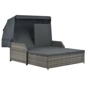 Tumbona para 2 personas con toldo ratán sintético gris de , Camas para exteriores - Ref: Foro24-44825, Precio: 654,79 €, Desc...