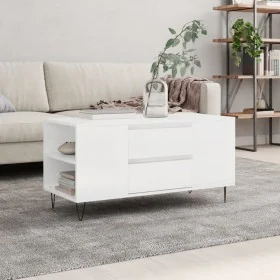 Mesa de centro madera ingeniería blanco brillo 102x44,5x50 cm by , Coffee table - Ref: Foro24-830998, Price: 84,80 €, Discoun...