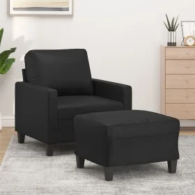 Sillón con taburete cuero sintético negro 60 cm de , Sofás - Ref: Foro24-3201019, Precio: 179,82 €, Descuento: %