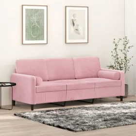 Sofá de 3 plazas con cojines terciopelo rosa 180 cm de , Sofás - Ref: Foro24-3200894, Precio: 322,57 €, Descuento: %