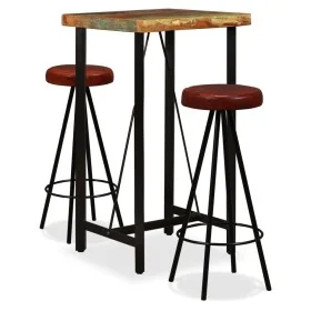 Set muebles de bar 3 pzas madera maciza reciclada cuero genuino de , muebles para cocinas y comedores - Ref: Foro24-275139, P...
