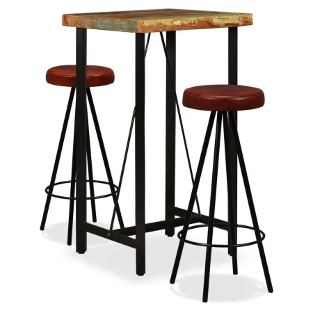 Set muebles de bar 3 pzas madera maciza reciclada cuero genuino de , muebles para cocinas y comedores - Ref: Foro24-275139, P...