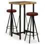 Set muebles de bar 3 pzas madera maciza reciclada cuero genuino de , muebles para cocinas y comedores - Ref: Foro24-275139, P...