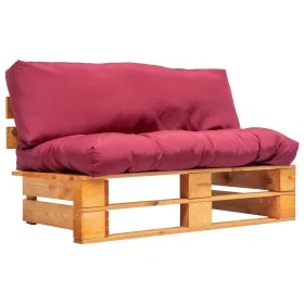 Sofá de jardín de palets con cojines rojos madera de pino de , Sofás de exterior - Ref: Foro24-277445, Precio: 115,71 €, Desc...