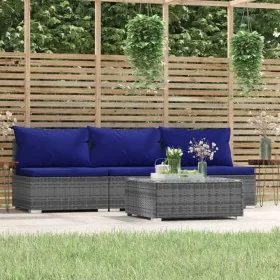 Set de muebles de jardín 4 pzas y cojines ratán sintético gris de , Conjuntos de jardín - Ref: Foro24-317573, Precio: 265,68 ...