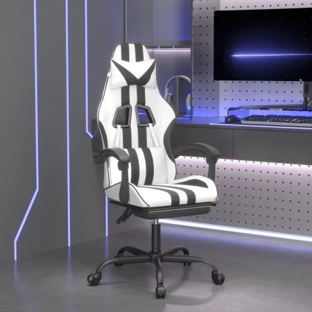 Silla gaming giratoria reposapiés cuero sintético blanco negro by , Gaming chairs - Ref: Foro24-349541, Price: 113,27 €, Disc...