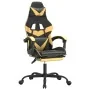Silla gaming giratoria reposapiés cuero sintético negro dorado de , Sillones para videojuegos - Ref: Foro24-349557, Precio: 1...