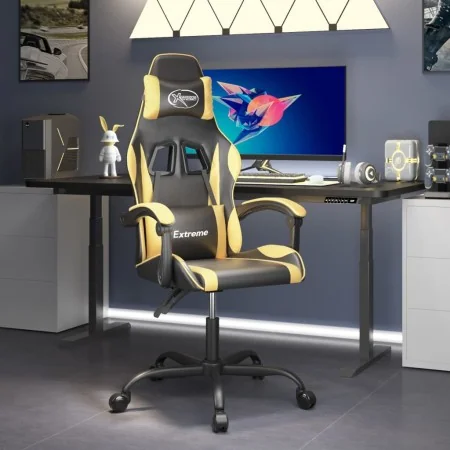 Silla gaming giratoria cuero sintético negro y dorado de , Sillones para videojuegos - Ref: Foro24-349569, Precio: 102,27 €, ...