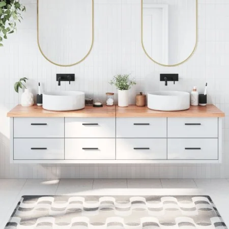 Encimera baño madera maciza tratada marrón claro 200x50x(2-4)cm by , Countertops - Ref: Foro24-3156173, Price: 133,06 €, Disc...