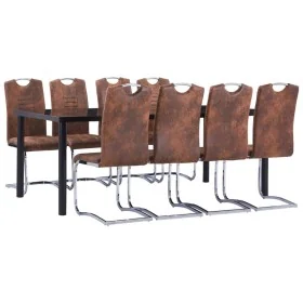 Juego de comedor 9 piezas piel de ante artificial marrón de , muebles para cocinas y comedores - Ref: Foro24-3053174, Precio:...