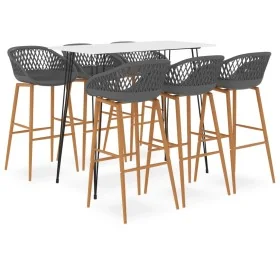 Mesa alta y taburetes de bar 7 piezas blanco y gris de , muebles para cocinas y comedores - Ref: Foro24-3057422, Precio: 526,...