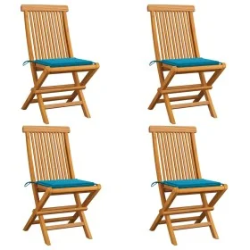 Sillas de jardín 4 uds con cojines azules madera de teca de , Sillas de jardín - Ref: Foro24-3062572, Precio: 243,17 €, Descu...