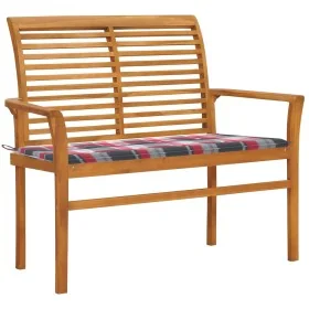 Banco de jardín madera de teca con cojín a cuadros rojo 112 cm de , Bancos de jardín - Ref: Foro24-3062662, Precio: 150,66 €,...