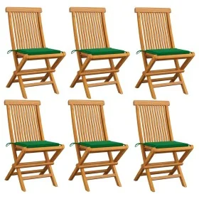 Sillas de jardín 6 uds con cojines verdes madera de teca de , Sillas de jardín - Ref: Foro24-3065595, Precio: 376,60 €, Descu...