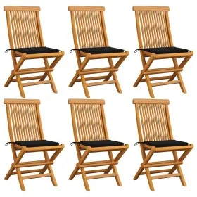 Sillas de jardín 6 uds con cojines negros madera de teca by , Garden chairs - Ref: Foro24-3065597, Price: 392,52 €, Discount: %