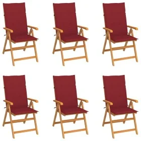 Sillas de jardín 6 uds madera maciza de teca cojines rojo tinto de , Sillas de jardín - Ref: Foro24-3065569, Precio: 733,04 €...