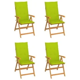 Sillas de jardín 4 uds madera de teca y cojines verde brillante de , Sillas de jardín - Ref: Foro24-3065541, Precio: 514,73 €...