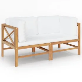 Banco de jardín de 2 plazas y cojines crema madera maciza teca de , Bancos de jardín - Ref: Foro24-3068854, Precio: 370,13 €,...