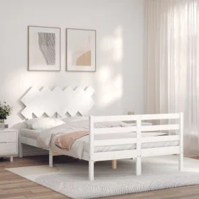 White solid wood bed frame with headboard 120x200 cm by vidaXL, Beds and slatted bases - Ref: Foro24-3195282, Price: 120,81 €...