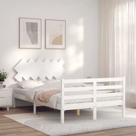 White solid wood bed frame with headboard 120x200 cm by vidaXL, Beds and slatted bases - Ref: Foro24-3195282, Price: 120,81 €...