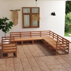 Muebles de jardín 9 piezas marrón miel madera maciza de pino de , Conjuntos de jardín - Ref: Foro24-3075917, Precio: 557,48 €...