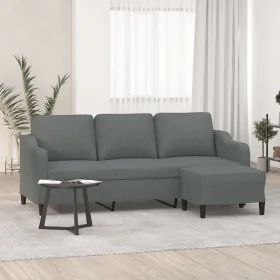 Sofá de 3 plazas con taburete de tela gris oscuro 180 cm de , Sofás - Ref: Foro24-3201136, Precio: 326,36 €, Descuento: %