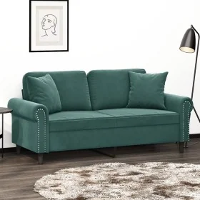 Sofá de 2 plazas con cojines terciopelo verde oscuro 140 cm de , Sofás - Ref: Foro24-3200947, Precio: 285,75 €, Descuento: %