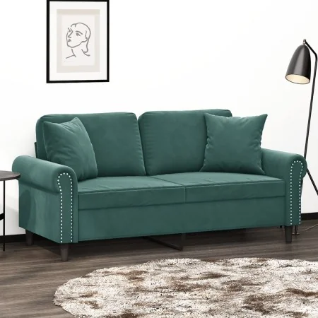 Sofá de 2 plazas con cojines terciopelo verde oscuro 140 cm by , Sofas - Ref: Foro24-3200947, Price: 285,75 €, Discount: %